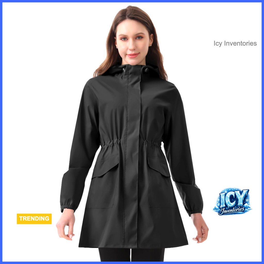 Waterproof Polyester Rain Jacket With Hood Packable Lightweight Windbreaker